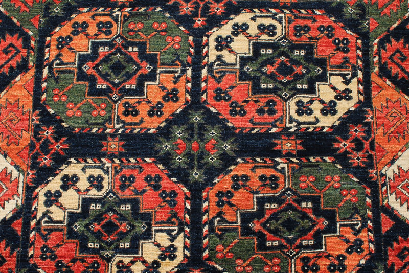 4x6 Navy and Multicolor Turkish Tribal Rug