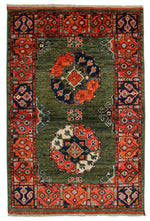 3x4 Green and Red Turkish Tribal Rug