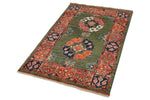 3x4 Green and Red Turkish Tribal Rug