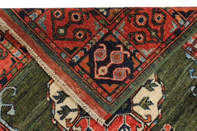 3x4 Green and Red Turkish Tribal Rug