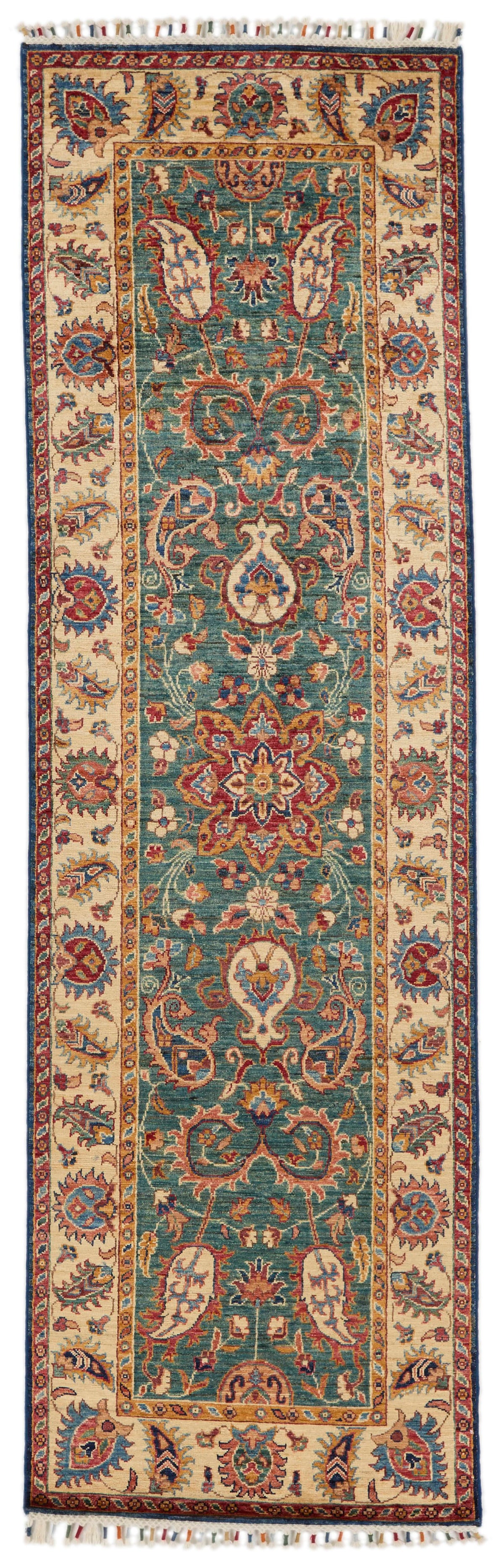3x9 Green and Ivory Anatolian Traditional Runner