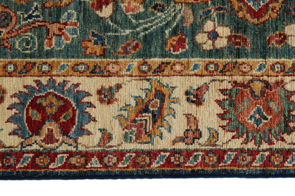 3x9 Green and Ivory Anatolian Traditional Runner