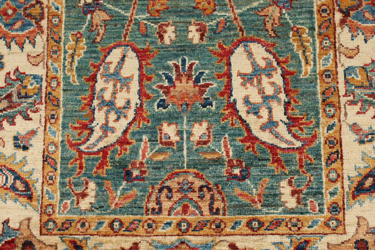 3x9 Green and Ivory Anatolian Traditional Runner