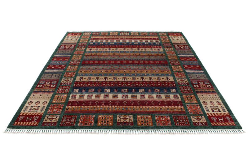 8x10 Multicolor and Red Tribal Rug