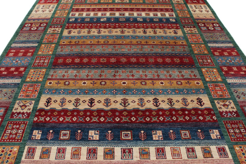 8x10 Multicolor and Red Tribal Rug