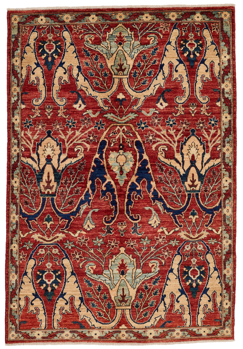 4x6 Red and Multicolor Anatolian Traditional Rug