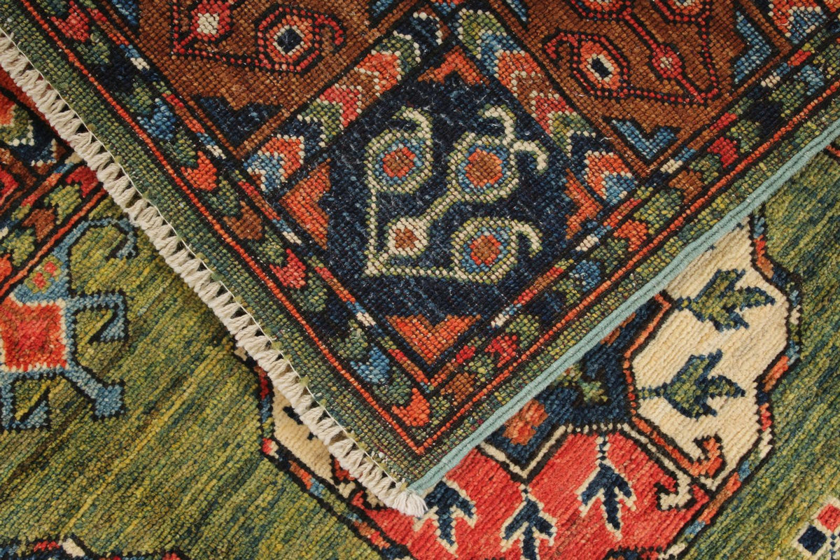 4x6 Green and Multicolor Turkish Tribal Rug
