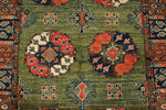 4x6 Green and Multicolor Turkish Tribal Rug