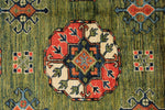 4x6 Green and Multicolor Turkish Tribal Rug