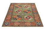 4x6 Green and Multicolor Turkish Tribal Rug