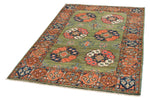 4x6 Green and Multicolor Turkish Tribal Rug