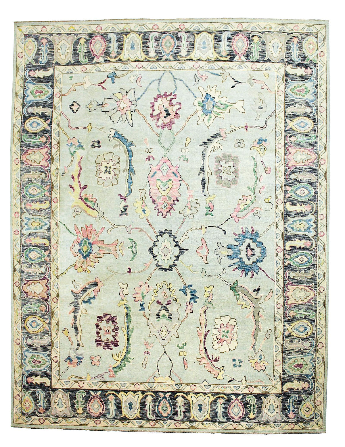 9x12 Green and Black Turkish Oushak Rug