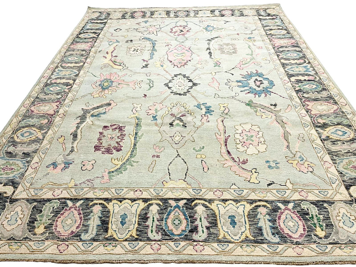 9x12 Green and Black Turkish Oushak Rug