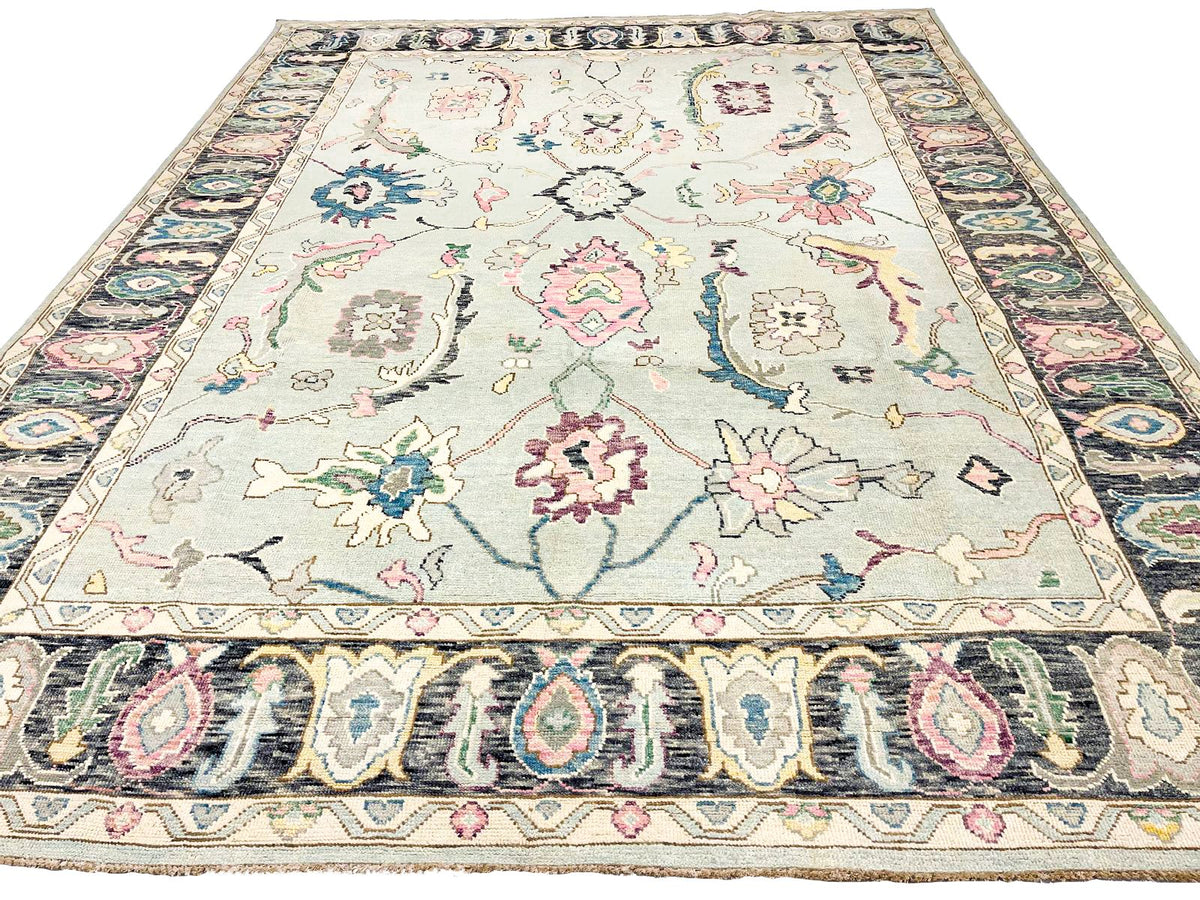 9x12 Green and Black Turkish Oushak Rug