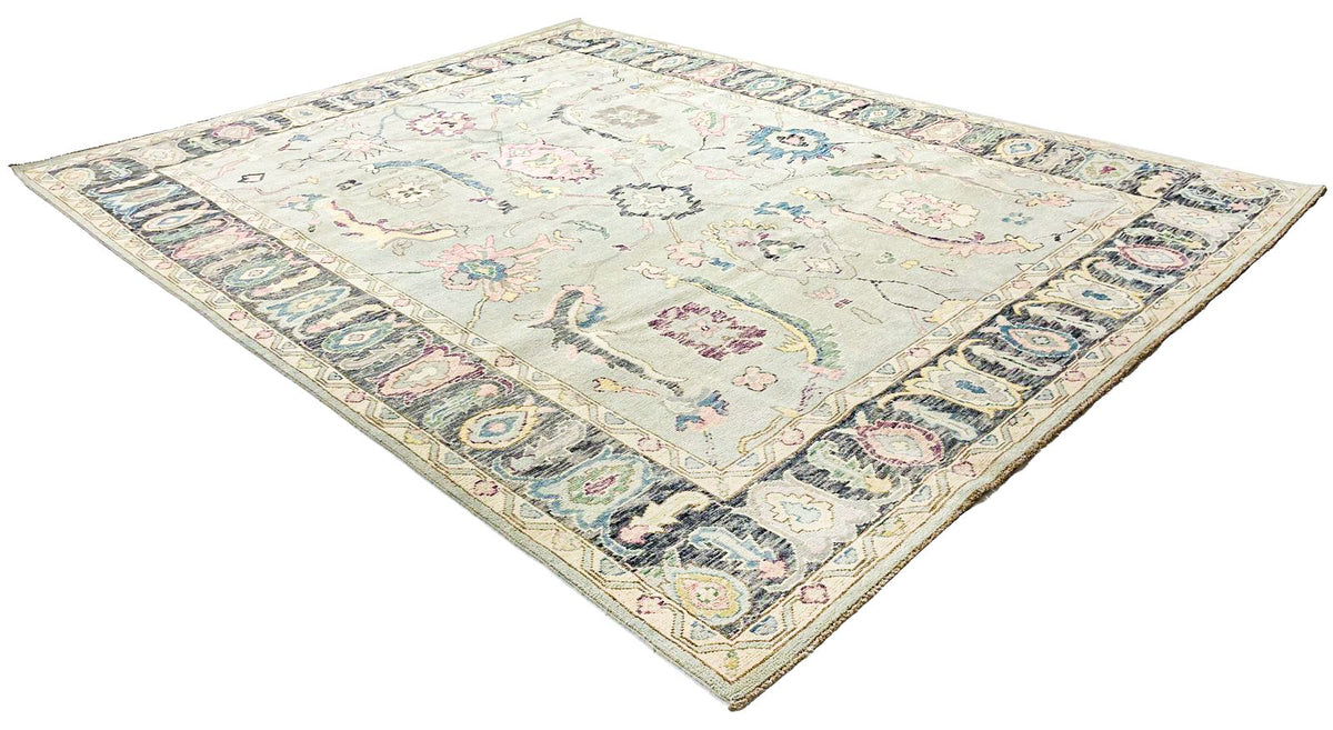 9x12 Green and Black Turkish Oushak Rug