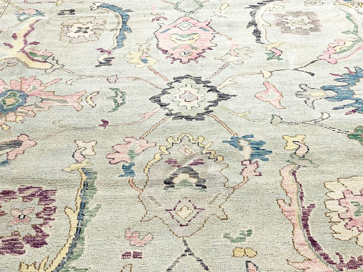 9x12 Green and Black Turkish Oushak Rug