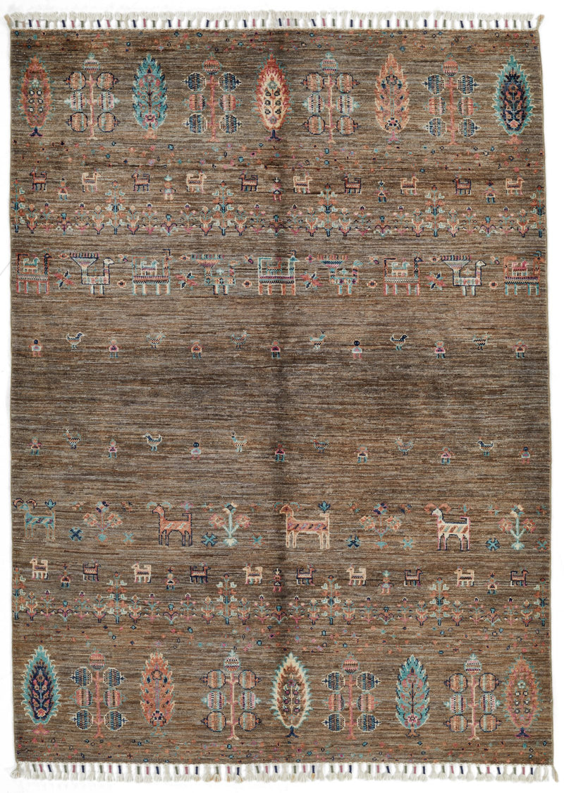 5x6 Gray and Multicolor Turkish Traditional Rug