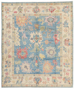 8x10 Light Blue and Ivory Turkish Oushak Rug