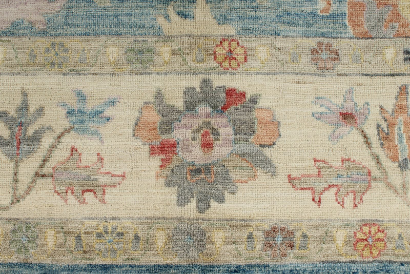 8x10 Light Blue and Ivory Turkish Oushak Rug