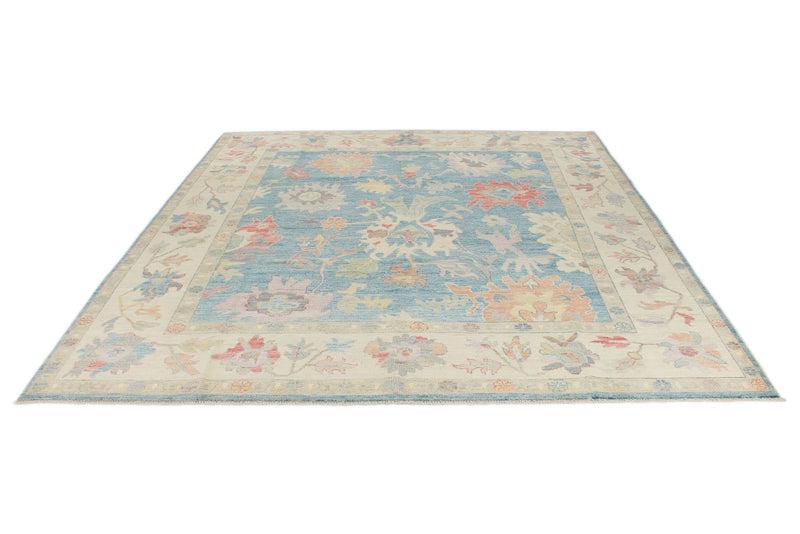 8x10 Light Blue and Ivory Turkish Oushak Rug