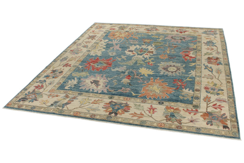 8x10 Light Blue and Ivory Turkish Oushak Rug