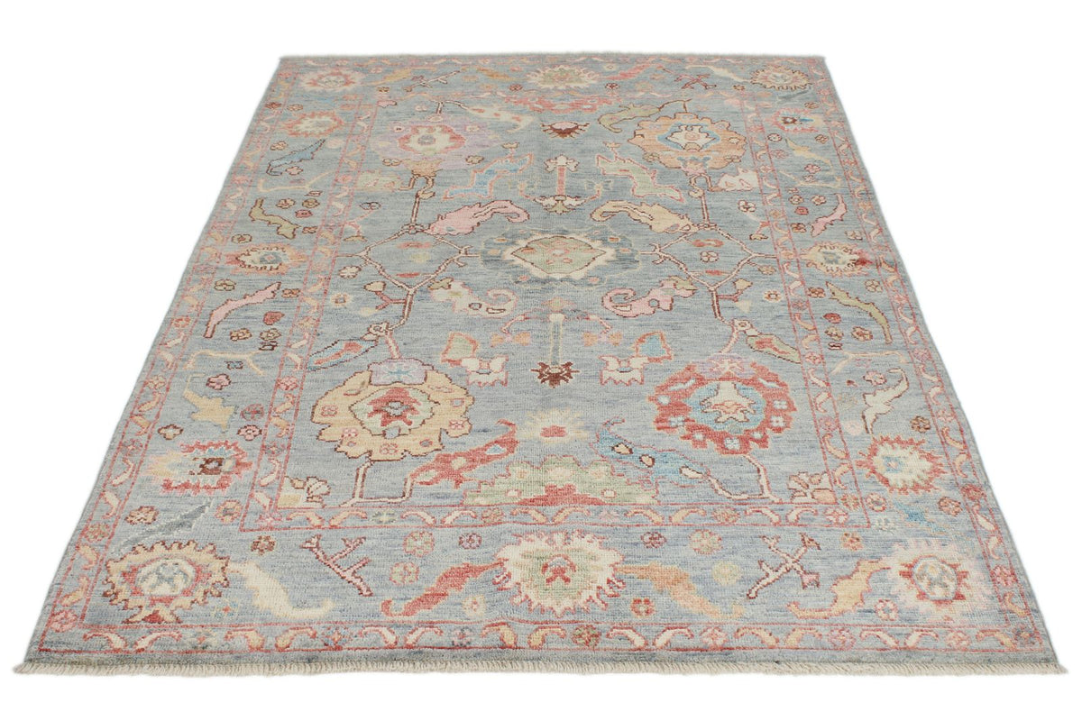 5x7 Gray and Multicolor Oushak Rug