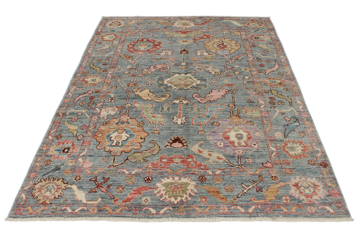 5x7 Gray and Multicolor Oushak Rug