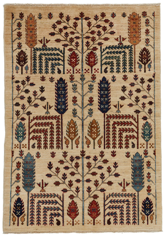 4x6 Ivory and Multıcolor Anatolian Traditional Rug