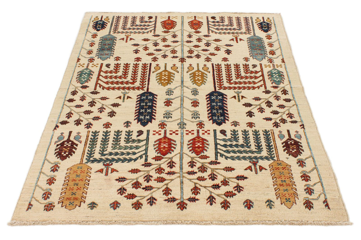 4x6 Ivory and Multıcolor Anatolian Traditional Rug