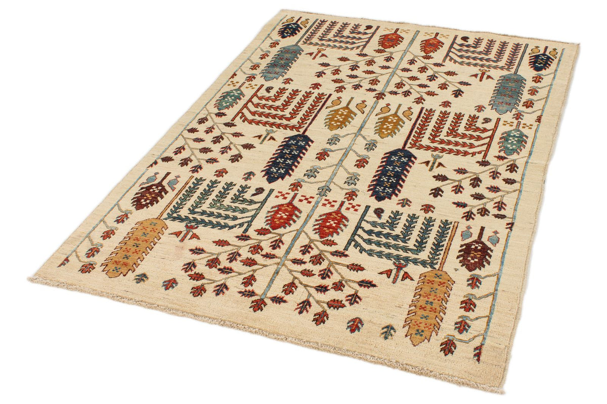 4x6 Ivory and Multıcolor Anatolian Traditional Rug