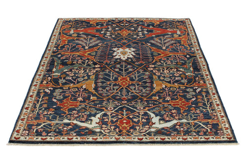 4x6 Navy and Multicolor Traditional Rug