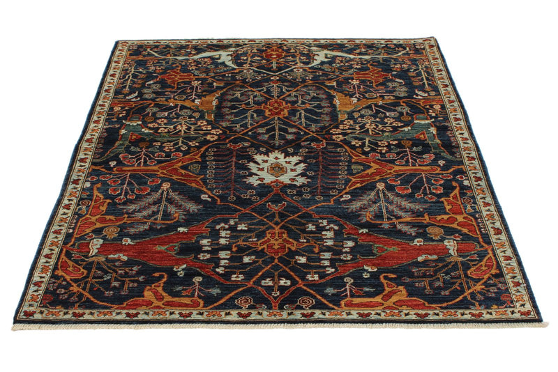 4x6 Navy and Multicolor Traditional Rug