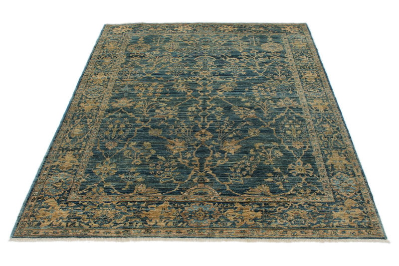 5x7 Light Blue and Ivory Traditional Rug