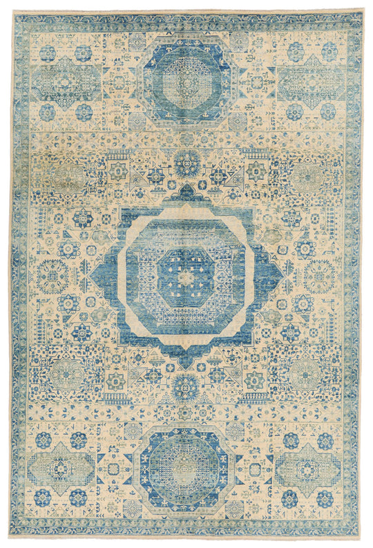 8x12 Ivory and Blue Anatolian Traditional Rug