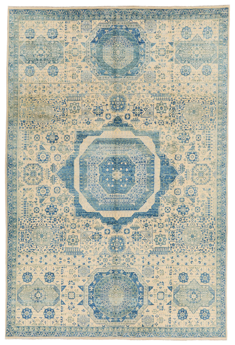 8x12 Ivory and Blue Anatolian Traditional Rug