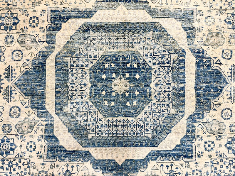 8x12 Ivory and Blue Anatolian Traditional Rug