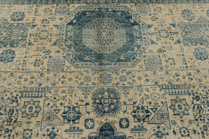 8x12 Ivory and Blue Anatolian Traditional Rug