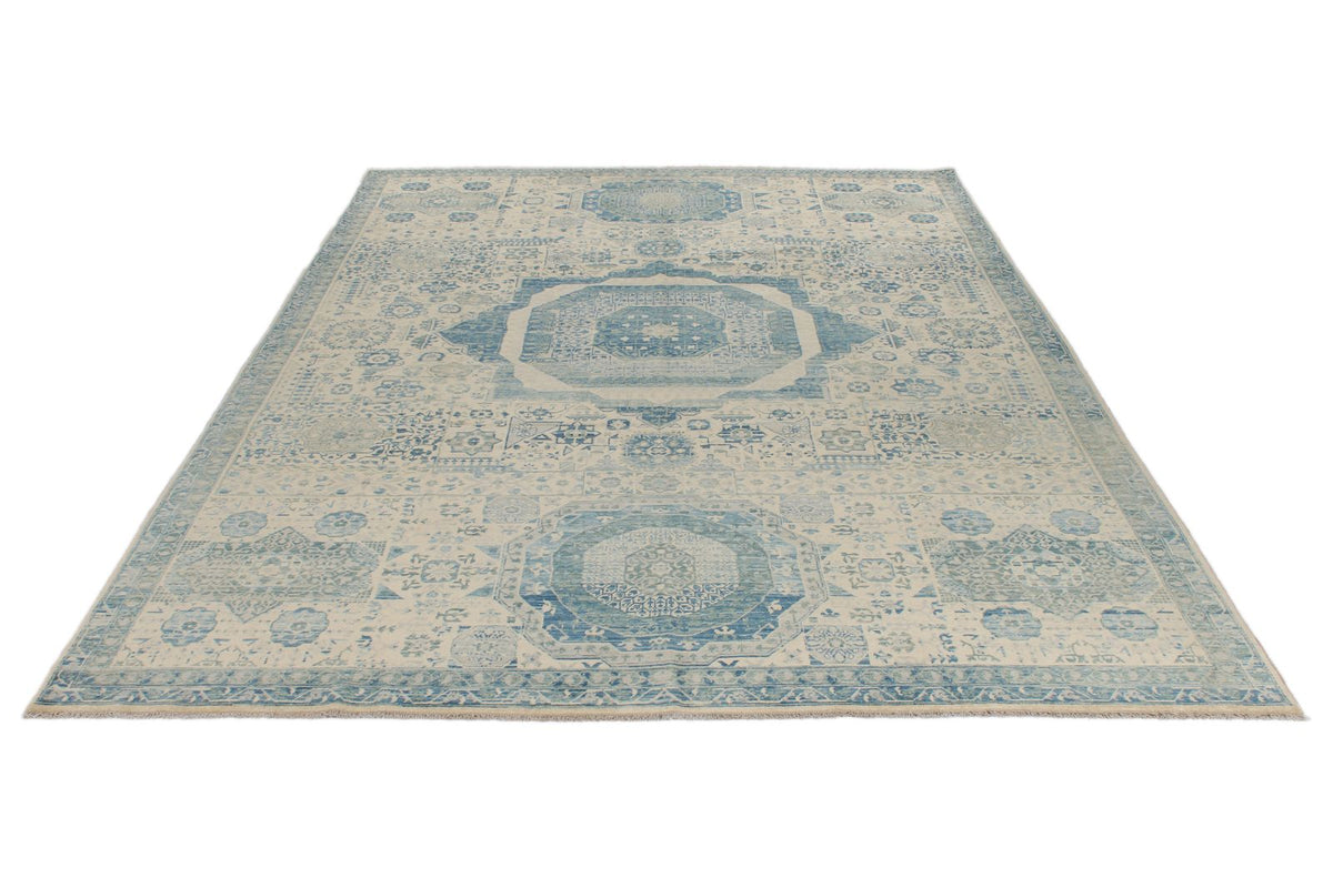 8x12 Ivory and Blue Anatolian Traditional Rug