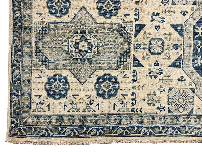 8x12 Ivory and Blue Anatolian Traditional Rug