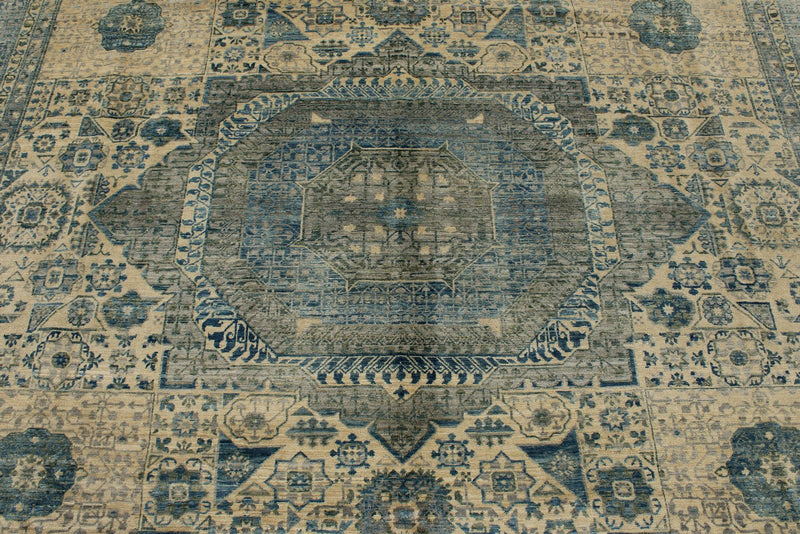 8x11 Ivory and Light Blue Anatolian Traditional Rug