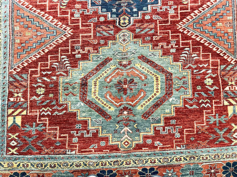 7x10 Vintage Red and Green Anatolian Traditional Rug