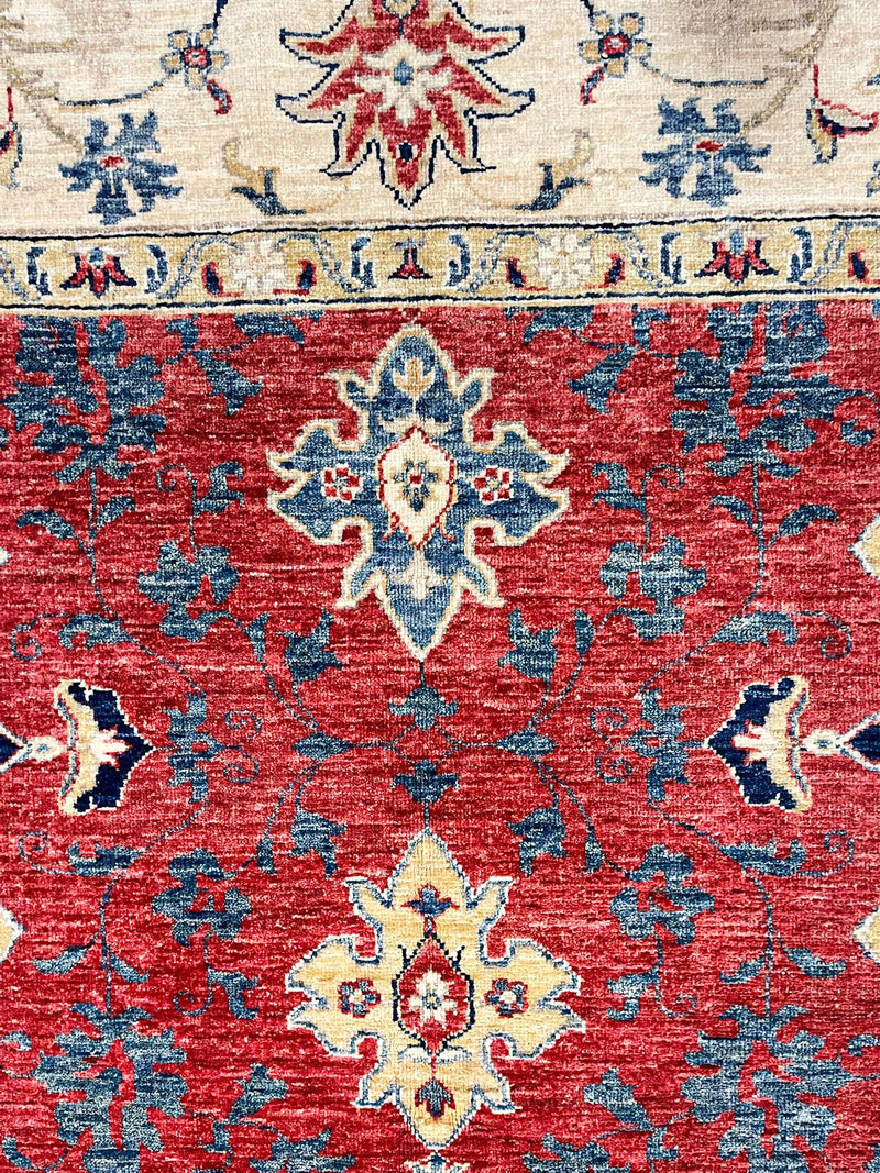 7x10 Vintage Ivory and Red Green Persian Rug