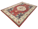 7x10 Vintage Ivory and Red Green Persian Rug