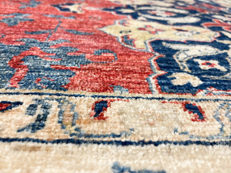 7x10 Vintage Ivory and Red Green Persian Rug