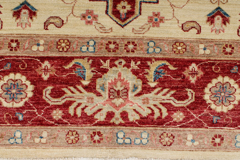 7x9 Red and Ivory Turkish Oushak Rug