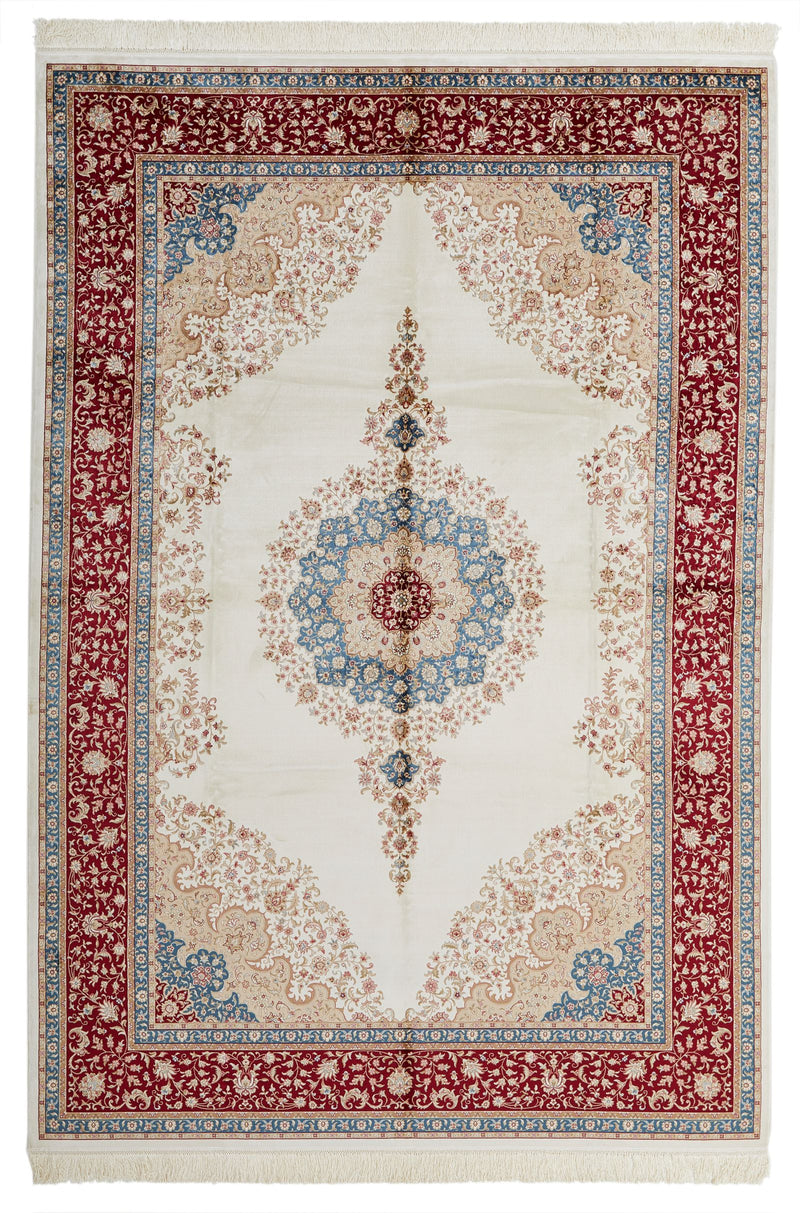 6x9 Ivory and Red Turkish Antep Rug