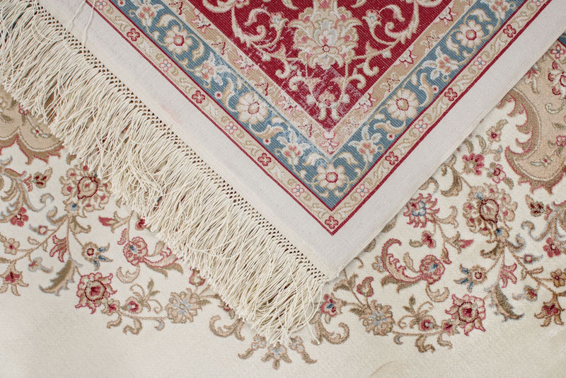 6x9 Ivory and Red Turkish Antep Rug