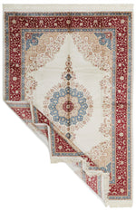 6x9 Ivory and Red Turkish Antep Rug