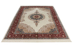 6x9 Ivory and Red Turkish Antep Rug