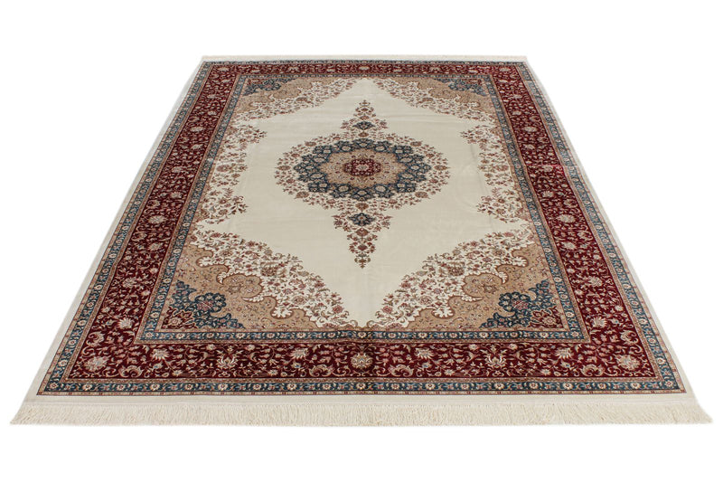 6x9 Ivory and Red Turkish Antep Rug